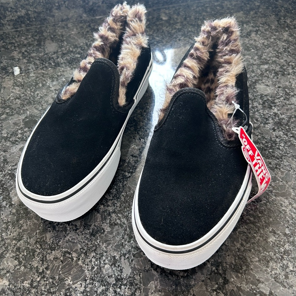 Vans Black Slip-On Sneakers with Faux Fur
